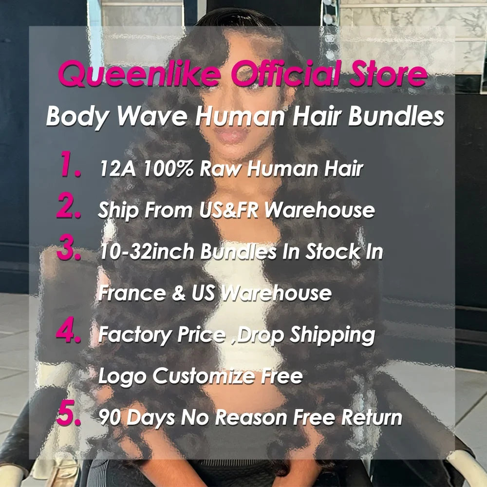 Queenlike 24 24 24 Inch Body Wave Bundles Human Hair 12A Brazilian Raw Hair Weave Bundles 1/3 PCS Human Hair Bundles Extensions-4