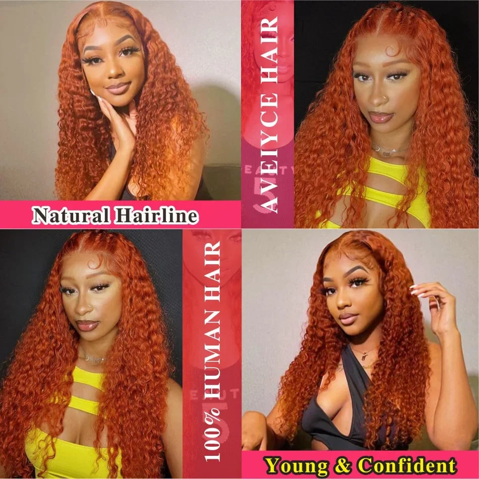 Orange Ginger 13X6 Hd Lace Frontal Wig Deep Wave Curly Colored Wig Lace Front Human Hair For Woman 30 Inch Brazilian 220 Density-4