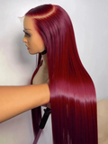 34 Inch 99J Burgundy Straight Brazilian Human Hair Wig 13x4 HD Transparent Lace Frontal Wig Pre Plucked Natural Hairline For Women-1
