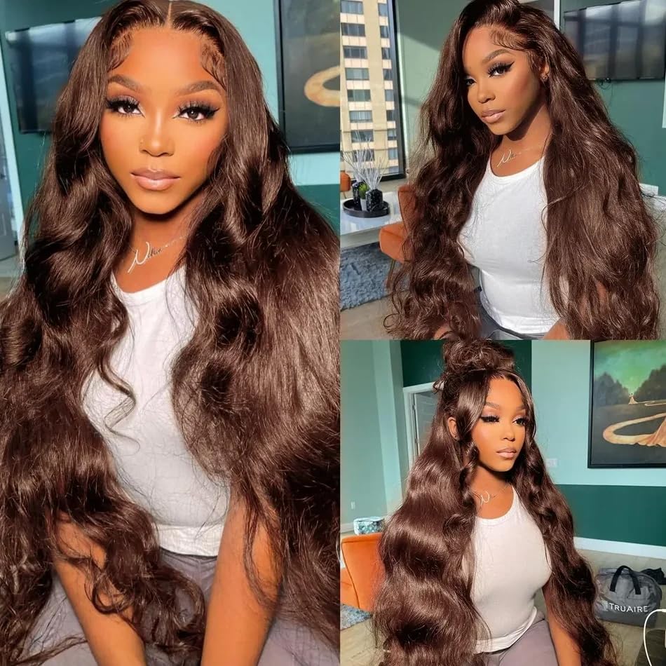 Chocolate Brown 13x4 Lace Front Wig Human Hair Color 4 Body Wave Density-2