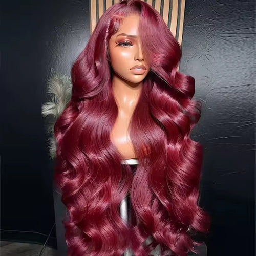 13x6 Human Hair Lace Wig, High-Definition Burgundy Lace Wig, Human Hair With Aligned Cuticle Layer, Indian Hair Wig-0