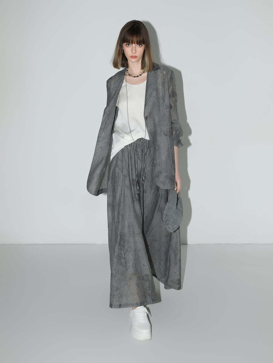 Ink-Washed Draped Striped Blazer-1